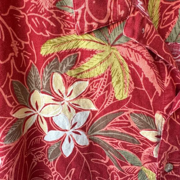 Columbia Men’s 2XT Linen Cotton Hawaiian Shirt Red Floral Aloha Button Front EUC - Picture 4 of 8